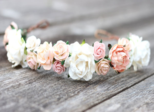 Soft Blush Peach Wedding Flower Crown Headband Bridal Girl Floral Headpiece
